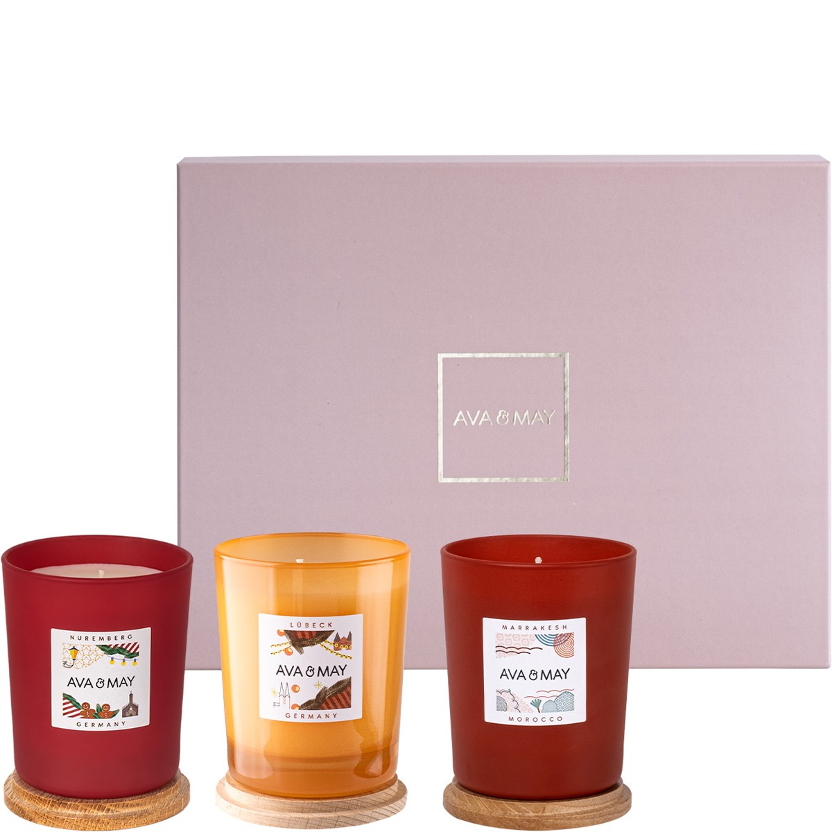 Coffret bougies parfumées - Marrakech, Nuremberg & Lübeck - 3 x 180 g