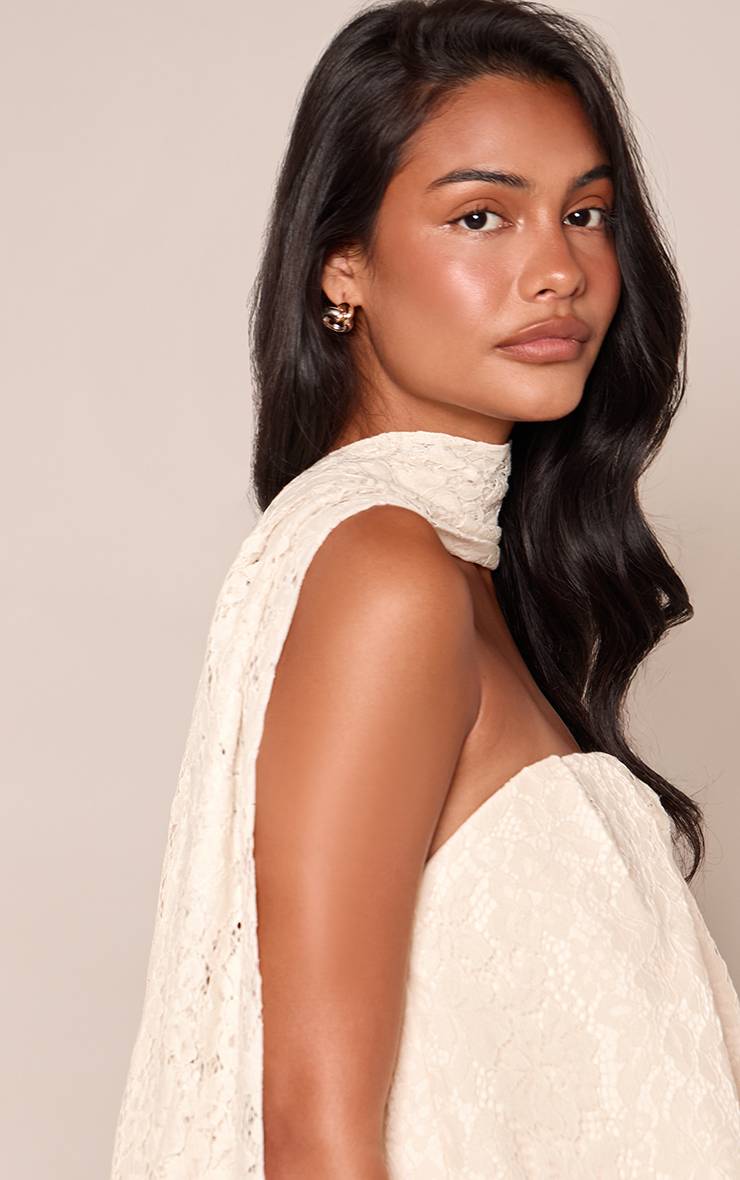 Butter Yellow Haut Bandeau Bustier En Dentelle Structurée Avec Col Écharpe
