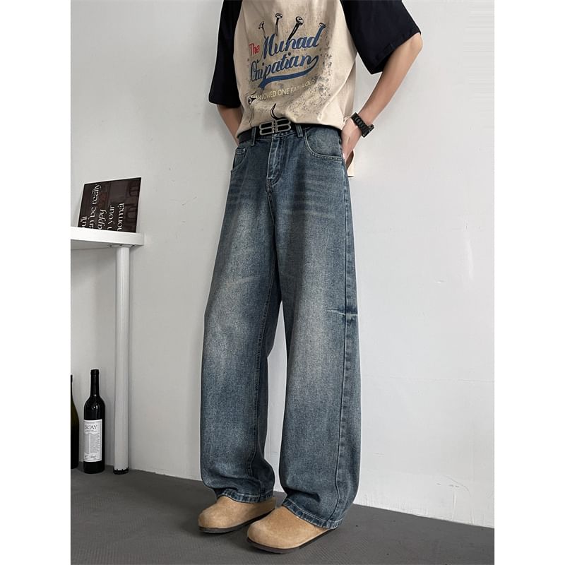 Plummie - Mid Rise Washed Wide Leg Jeans