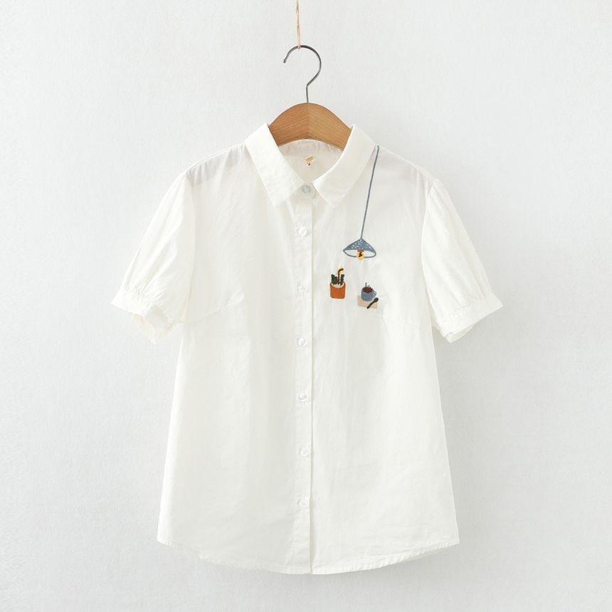 Mori Girls - Geborduurd shirt met korte mouwen