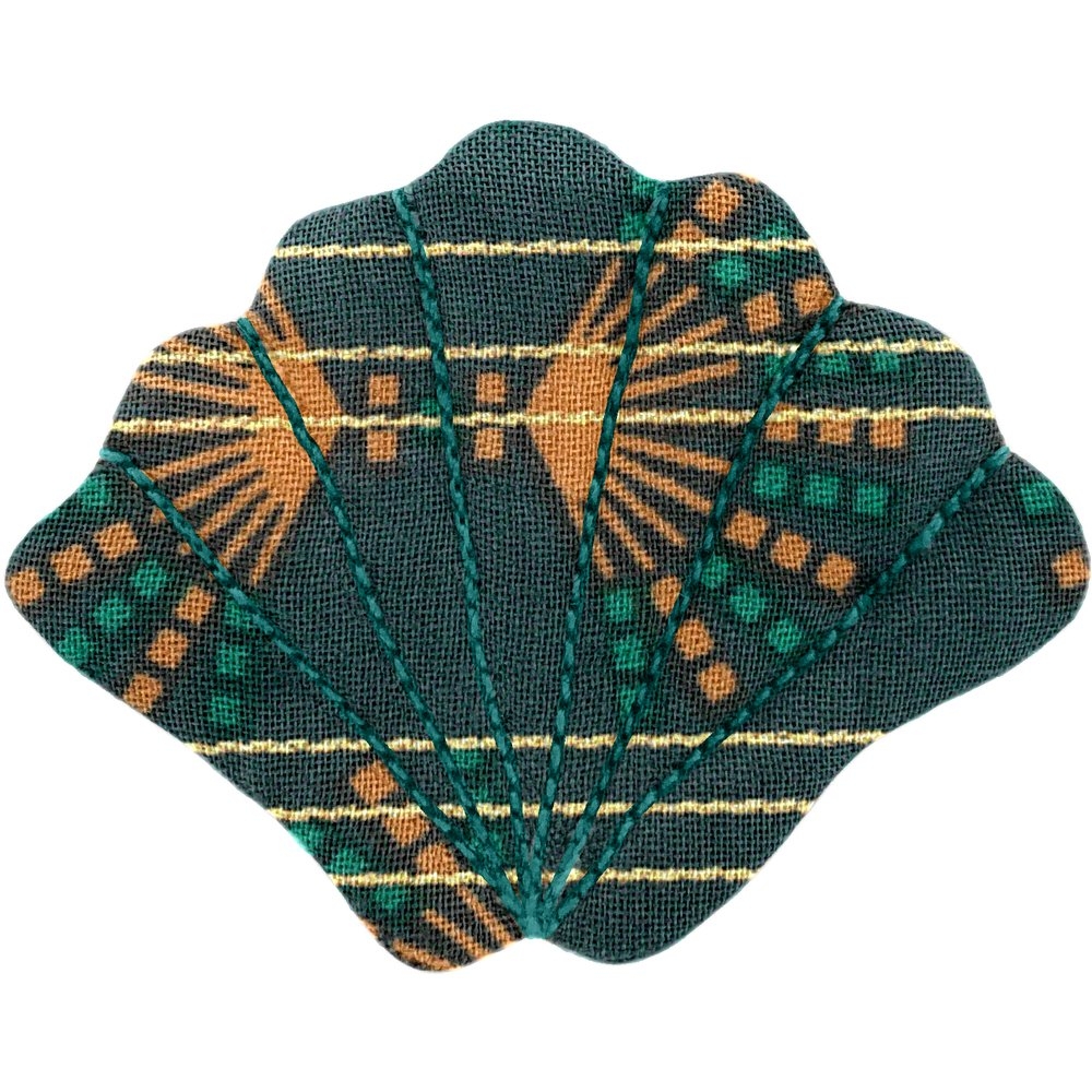 Barrette Coquillage Eventail Or Vert