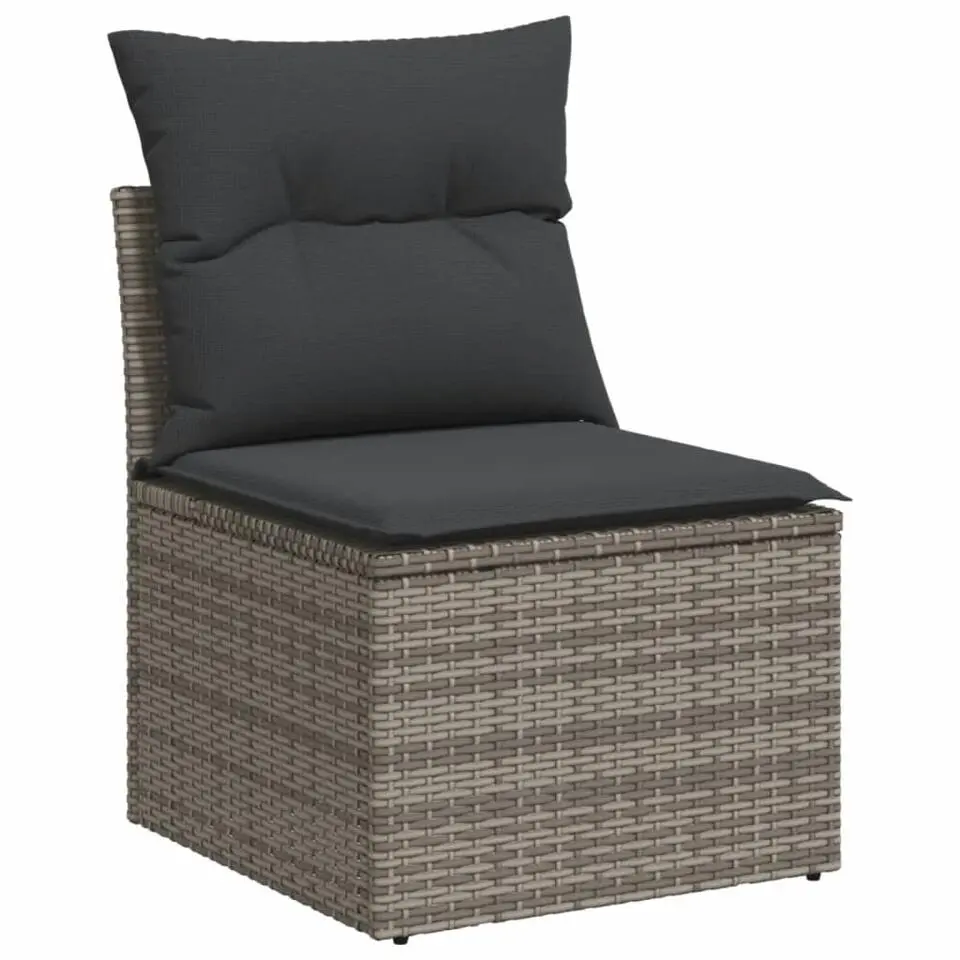vidaXL Loungeset met kussens & hout armsteun voor 9 - Grijs - Poly rattan