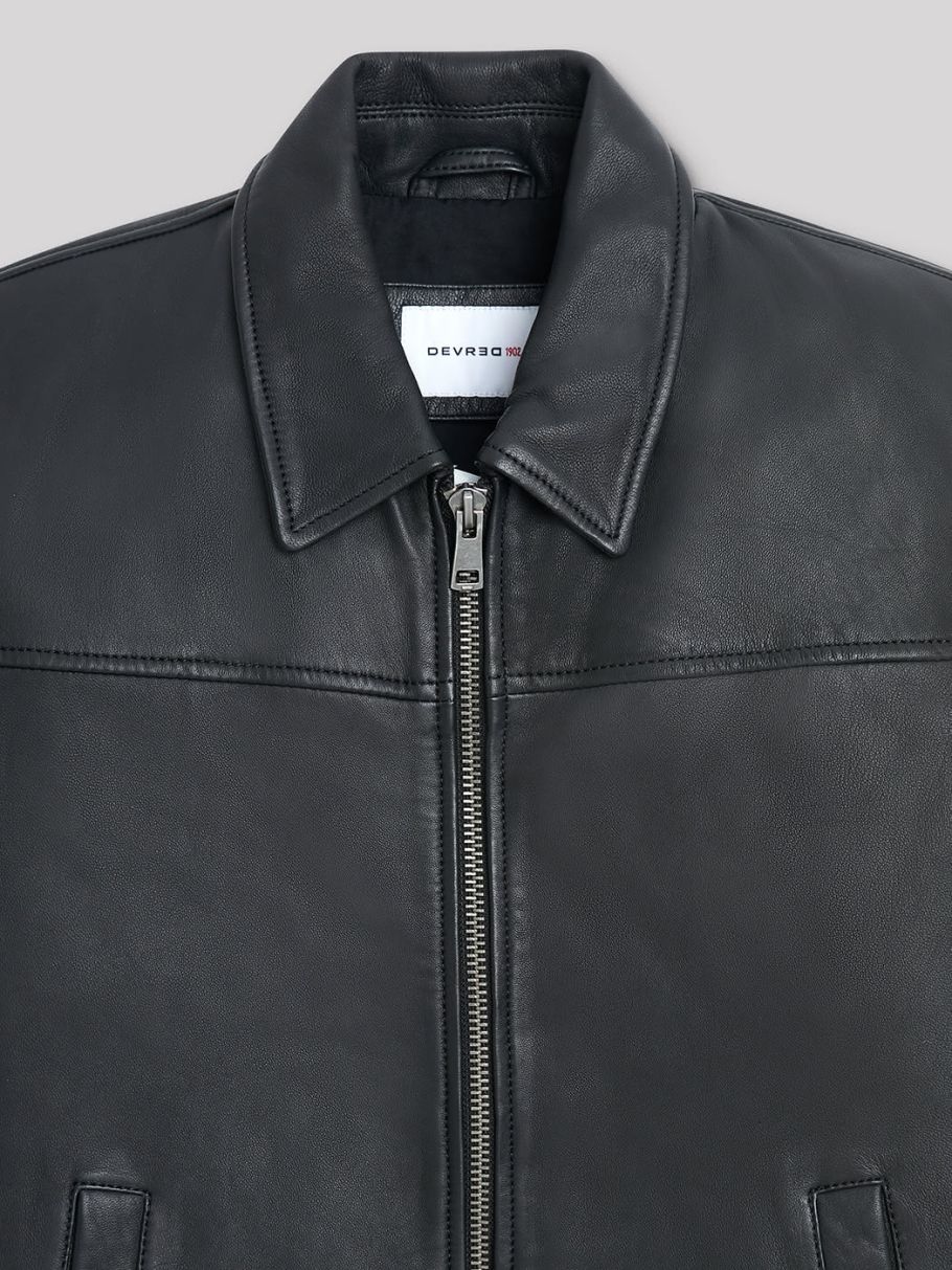 Blouson en cuir col chemise