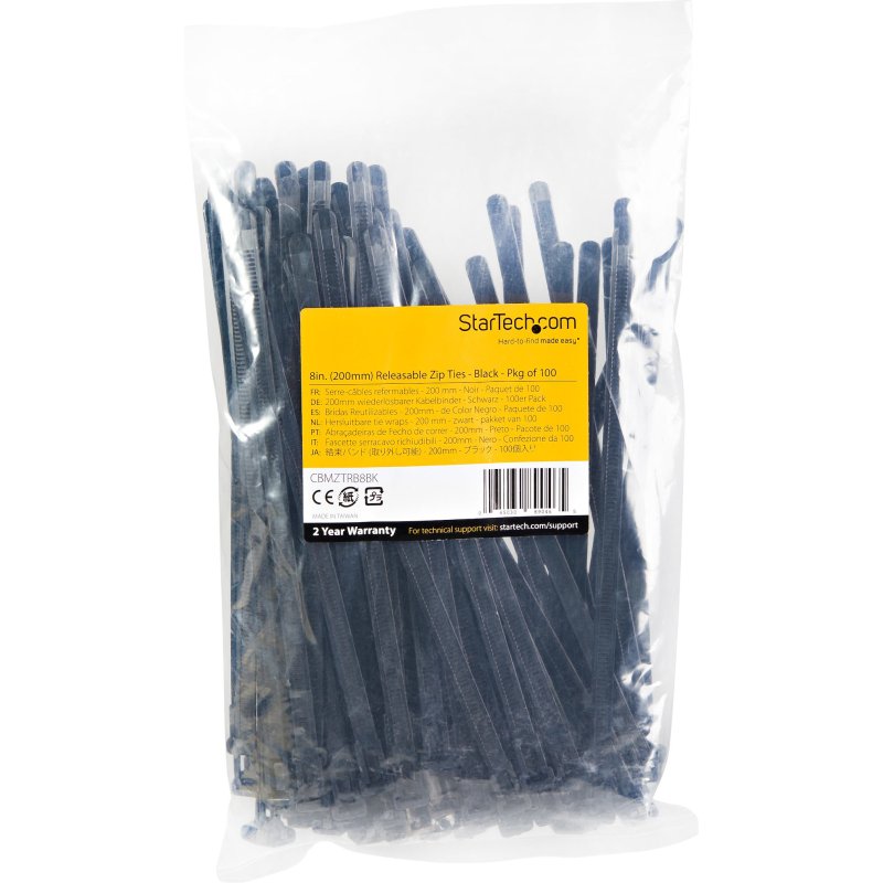 StarTech.com - Colliers de serrage réutilisables 20 cm noirs - Paquet de 100