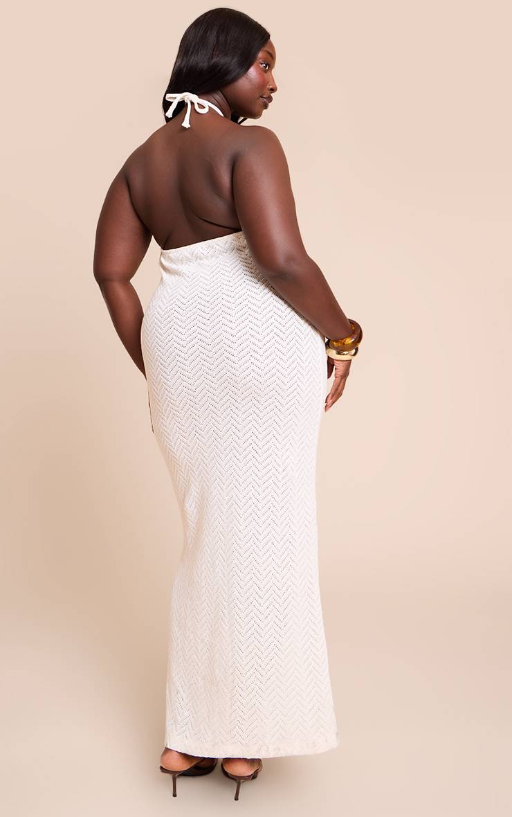 Crème Robe Longue Grande Taille Texturée À Col Licou Avec Liens