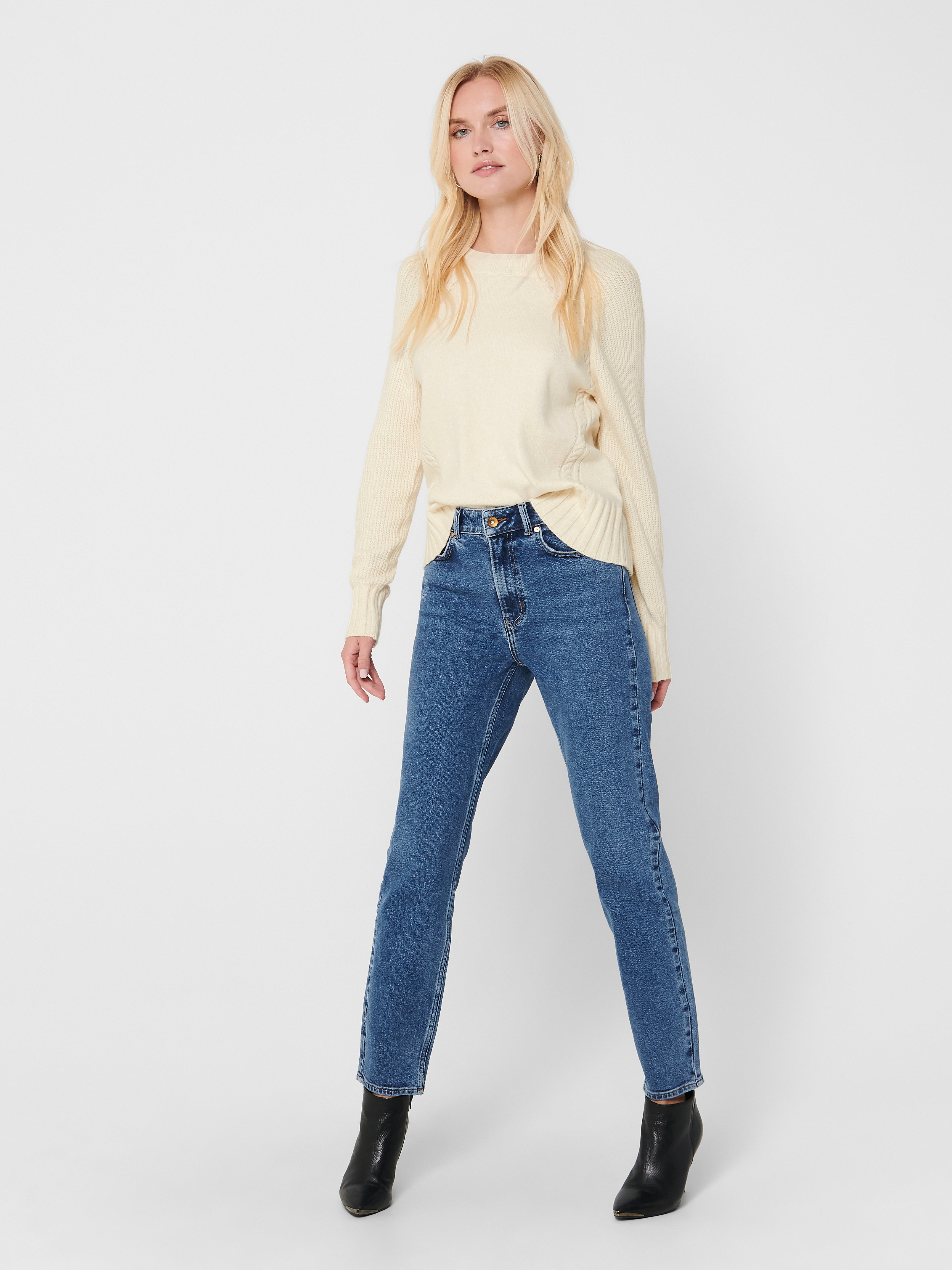 JDYKAJA Hohe Taille Gerade geschnitten Jeans Medium Blue Denim