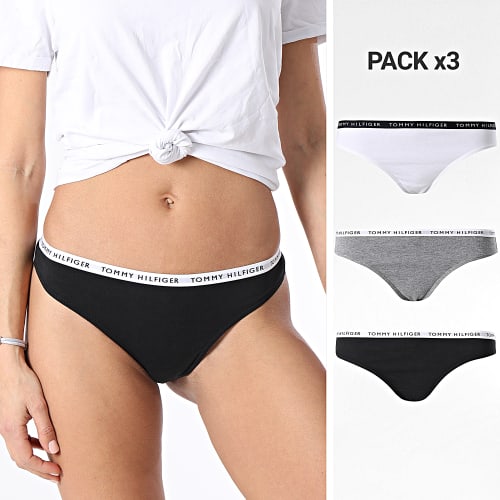 Lot De 3 Strings Femme 2829 Noir Blanc Gris Chiné