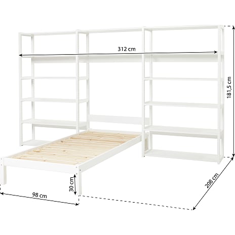 Hoppekids Storey reol med 14 hylder og seng 90x200 cm