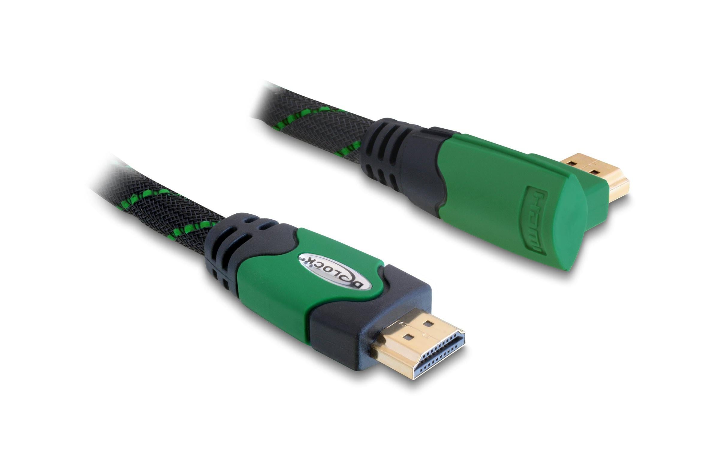 Kabel gewinkelt rechts HDMI - HDMI, 5 m, GrünDelock Kabel High Speed HDMI mit Ethernet – HDMI A Stecker > HDMI A Stecker gewinkelt 4K 5 m