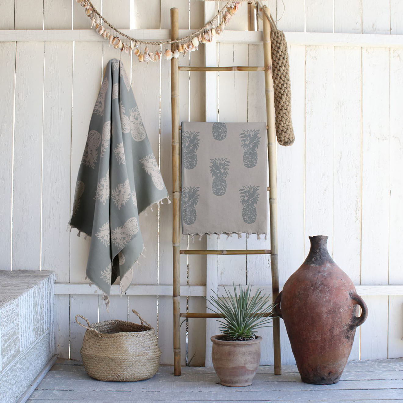 Febronie Fouta reversible Ananas gris - 100x200 cm