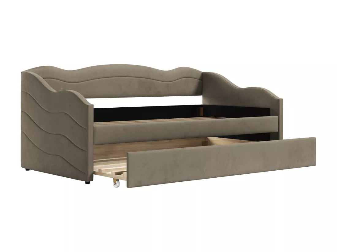Lit banquette gigogne 2 x 90 x 190 cm - Velours - Taupe - LENVIA