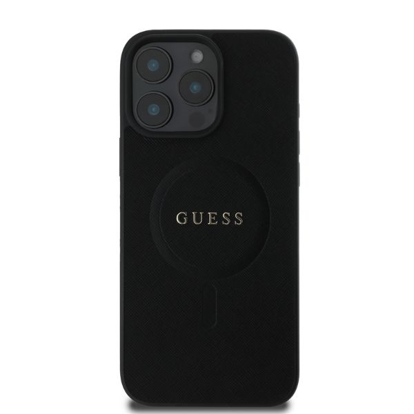iPhone 16 Pro MagSafe Leder Saffiano Hardcase Hülle Classic Logo (GUHMP16LPSAHMCK) - Schwarz