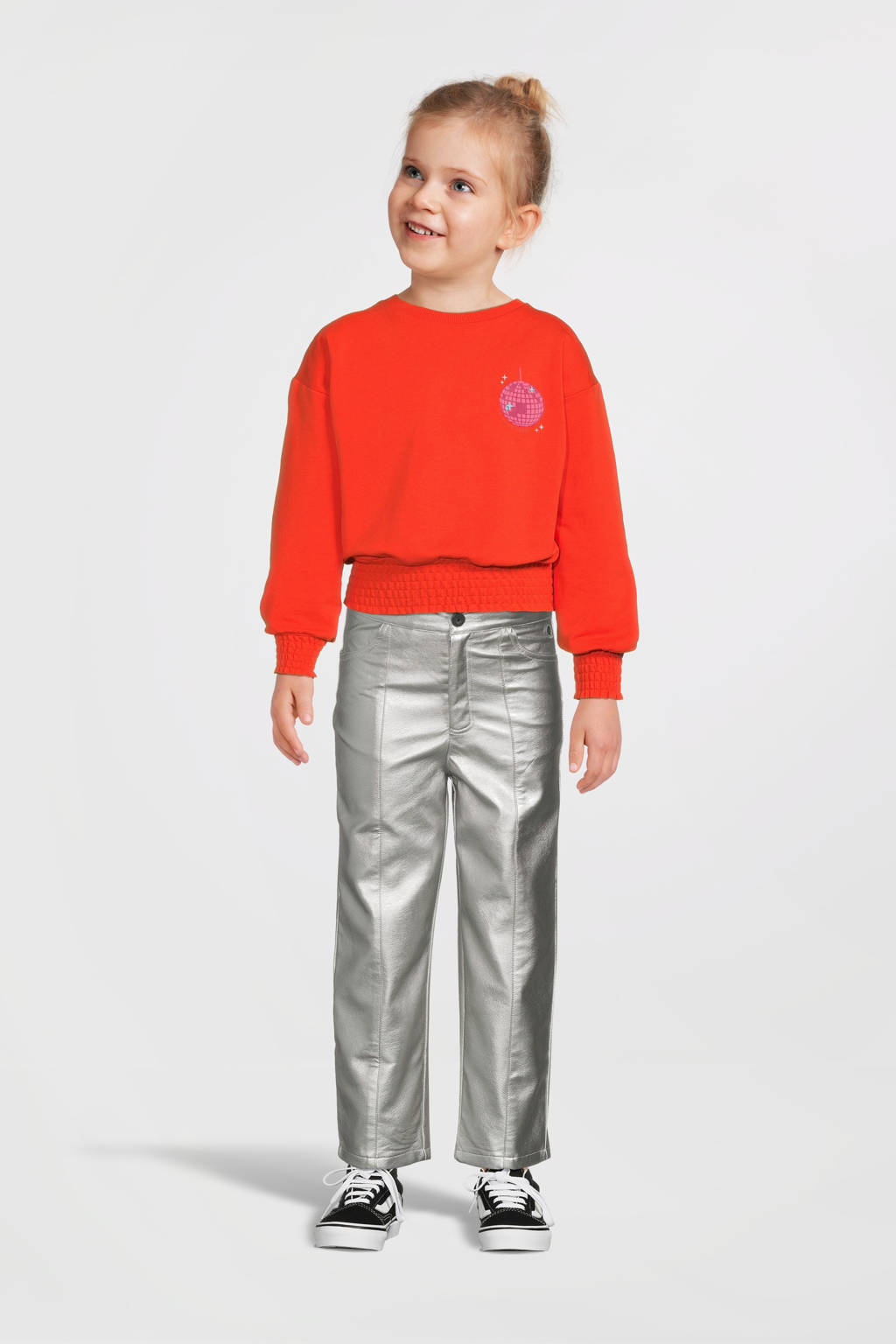 Quapi imitatieleren regular fit broek DOT zilver metallic