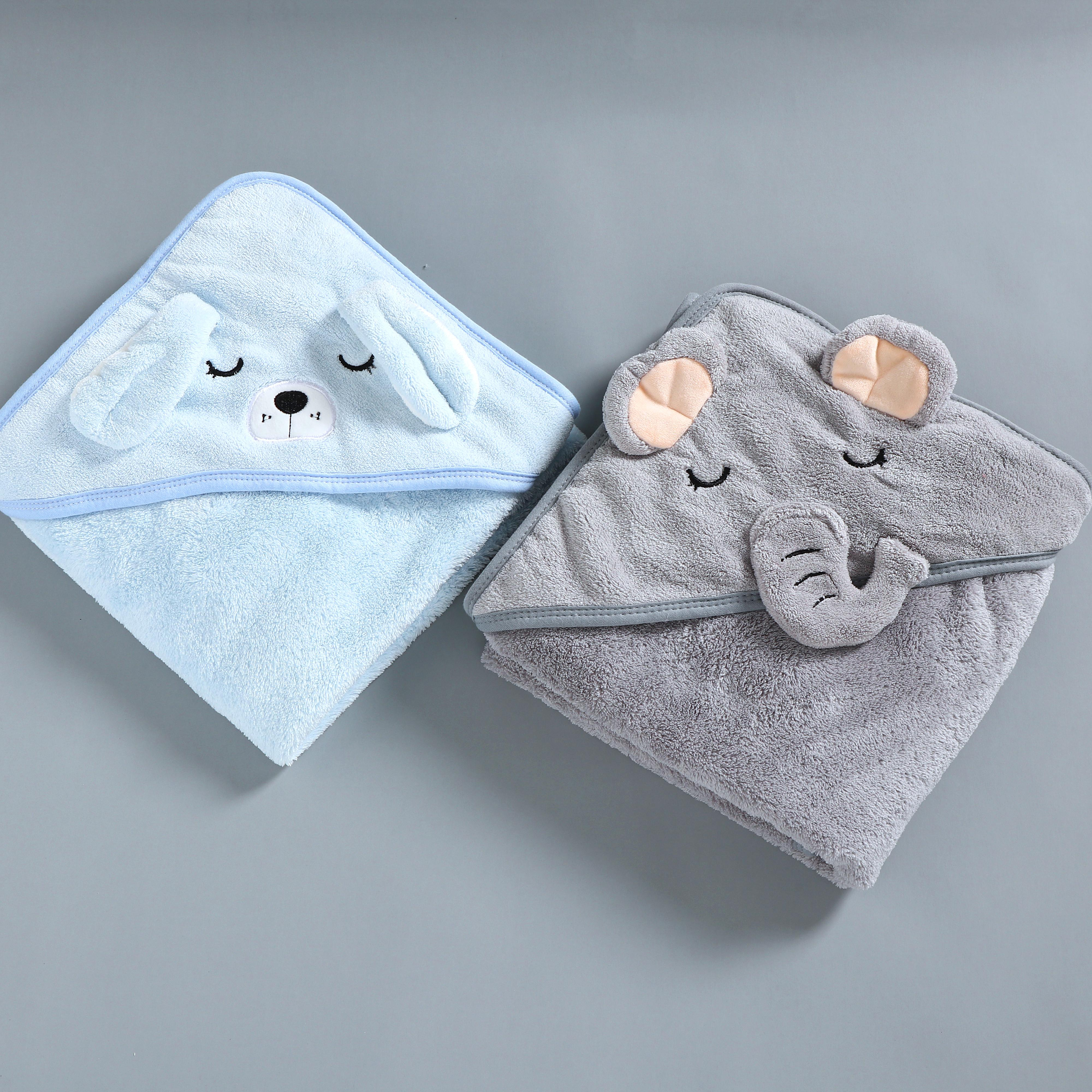 (2er Set) 80x80cm Baby Badehandtuch mit Kapuze - Grau / Blau