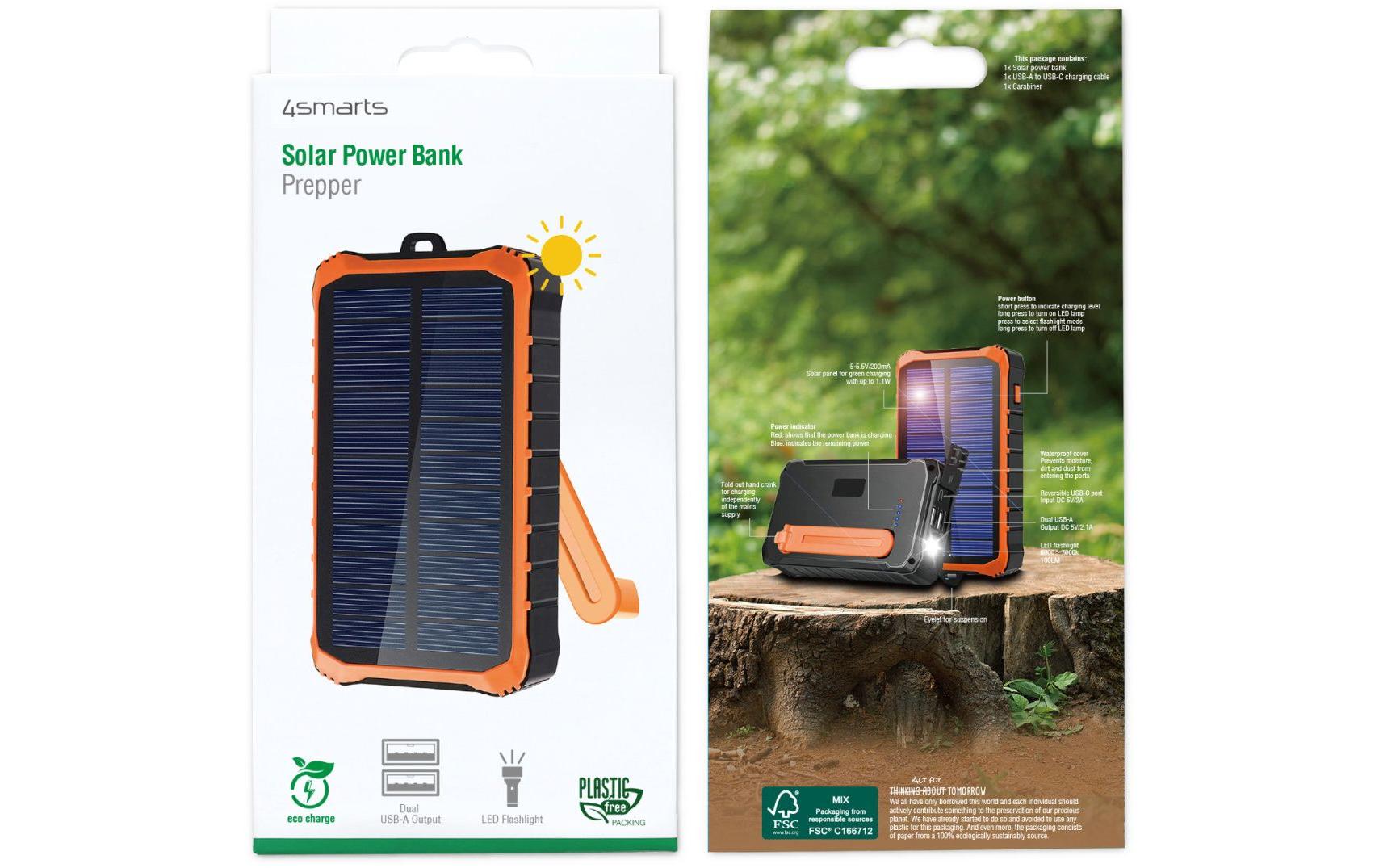 Solar-Powerbank Prepper 12.000 mAhRobuste Outdoor Powerbank mit Solarpanel und Handkurbel