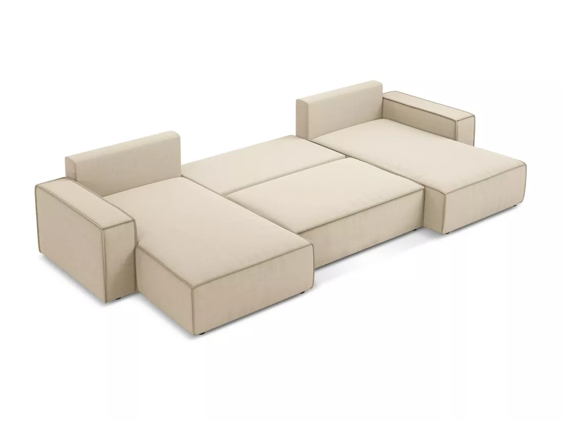 Canapé d'angle panoramique convertible en velours - beige clair - KIMO