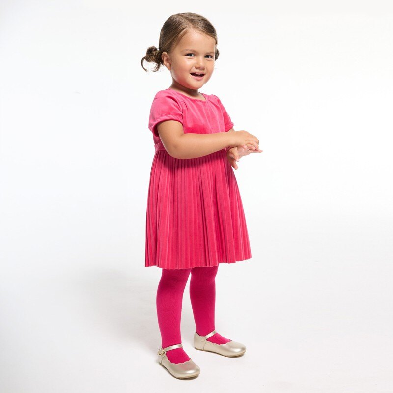 Robe de fête velours plissée rouge bébé fille Rose