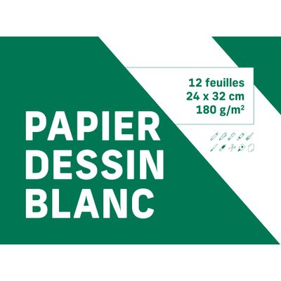 Pochette papier à dessin - 12 feuilles - 24 x 32 cm - 180 gr - blanc