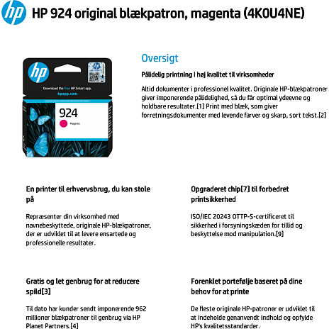 HP 924 blækpatron - magenta