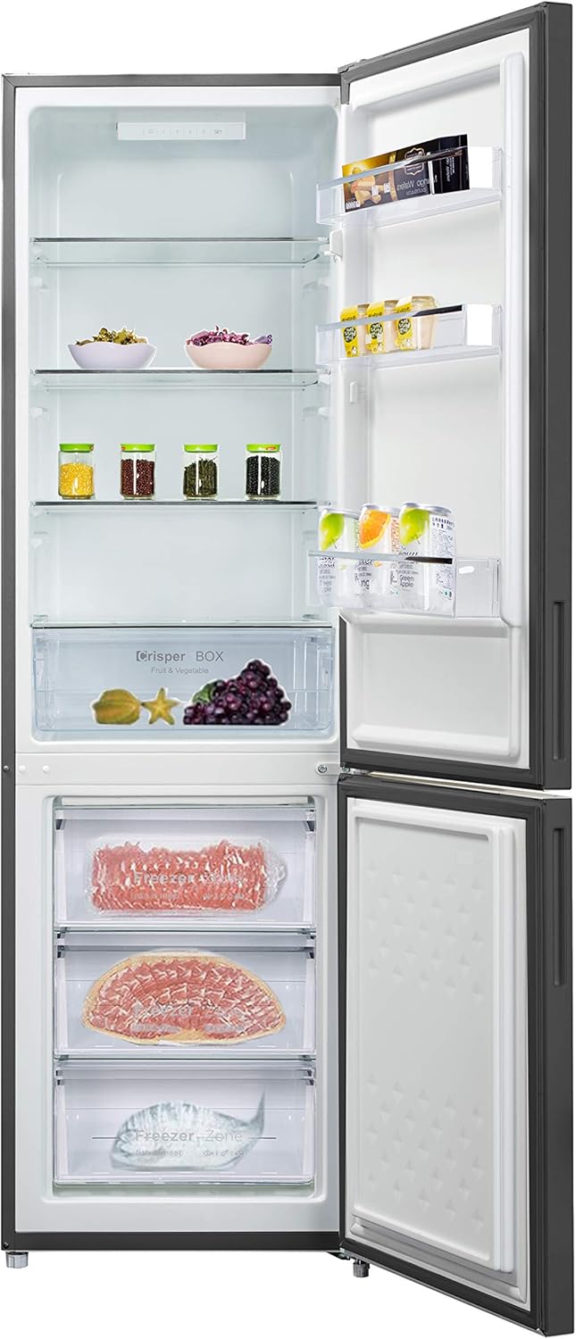 CHIQ FBM260L Freistehender Kühlschrank mit Gefrierfach 260L | Kühl-Gefrierkombination, Low-frost, Frischhalteboxen groß| 176 x 54 x 55 cm (HxBxT) | Dunkler Edelstahl Look