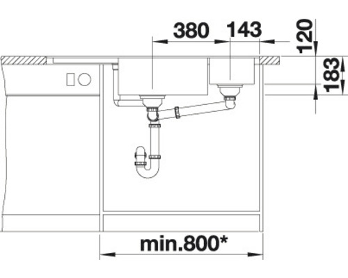 Blanco DELTA II-F spoelbak, 1042 x 560 mm, rotsgrijs, 523671, 1 bak, met bijzetbak en afdruiprek, bak links
