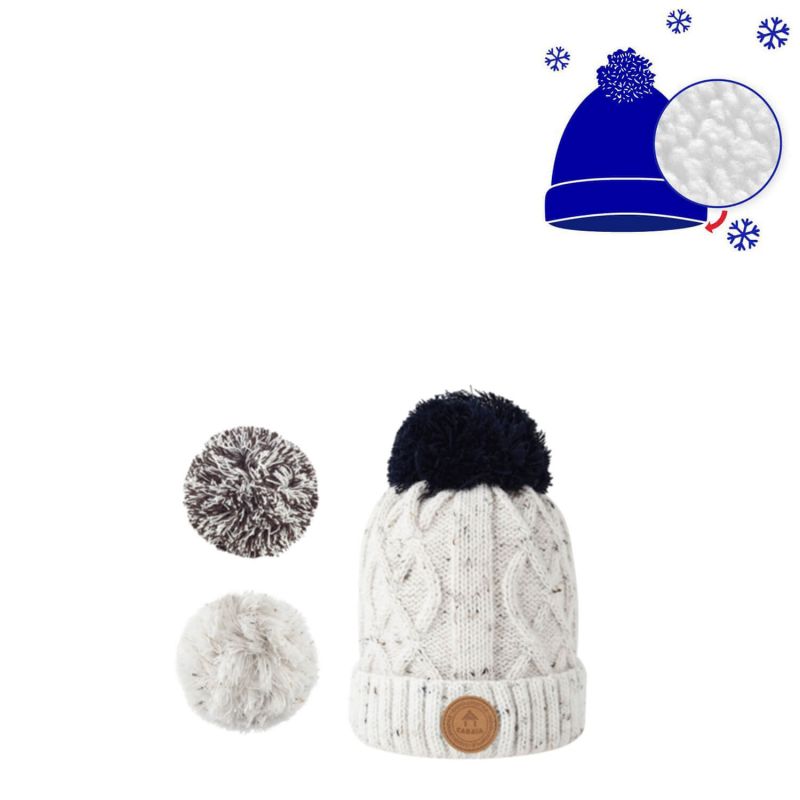 Bonnet enfant 4-6 ans avec 3 pompons interchangeables Jus de pomme Cream