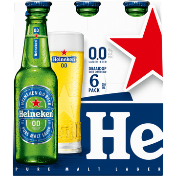 Heineken Premium Pilsener 0.0 Bier Draaidop Fles 6 x 250ml