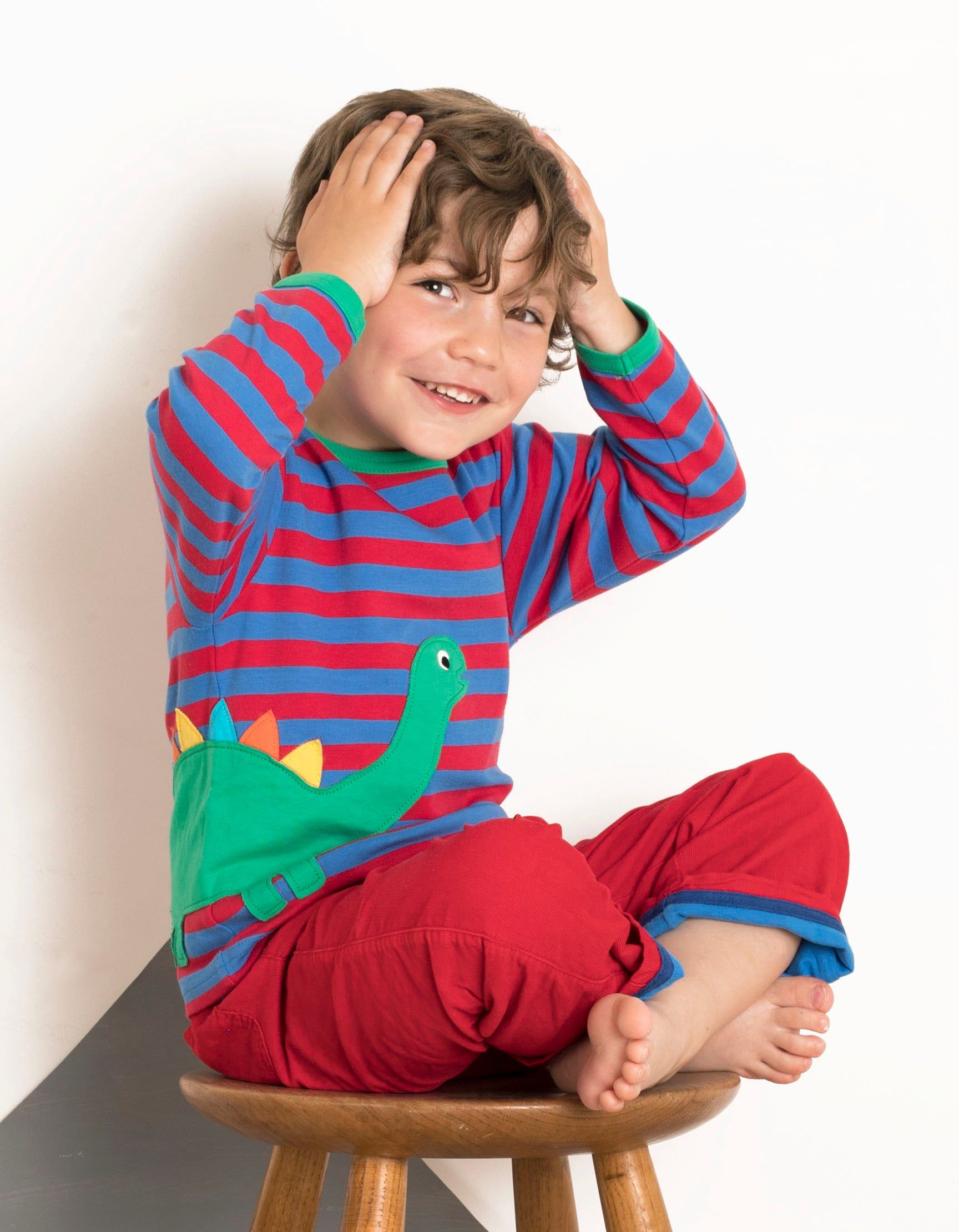 Toby Tiger Langarmshirt , gestreift mit Dino Applikation