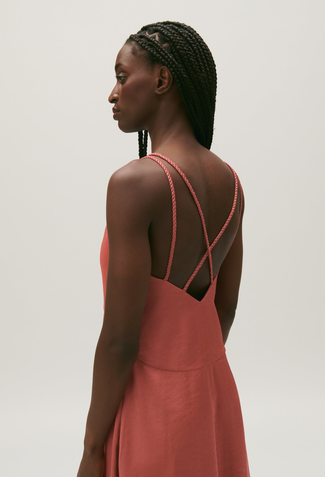 Robe midi satinee terracotta