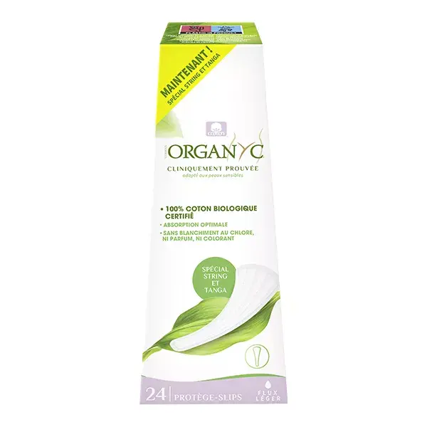 Protetores diários Organyc Light Flow de algodão orgânico para calcinhas fio dental e tanga, pacote com 24 unidades