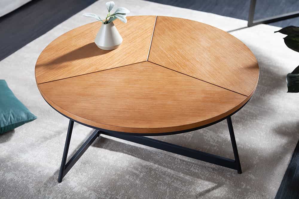 Runder Couchtisch OAK ELEGANCE 80cm Eiche Holz-Design schwarzes Metallgestell