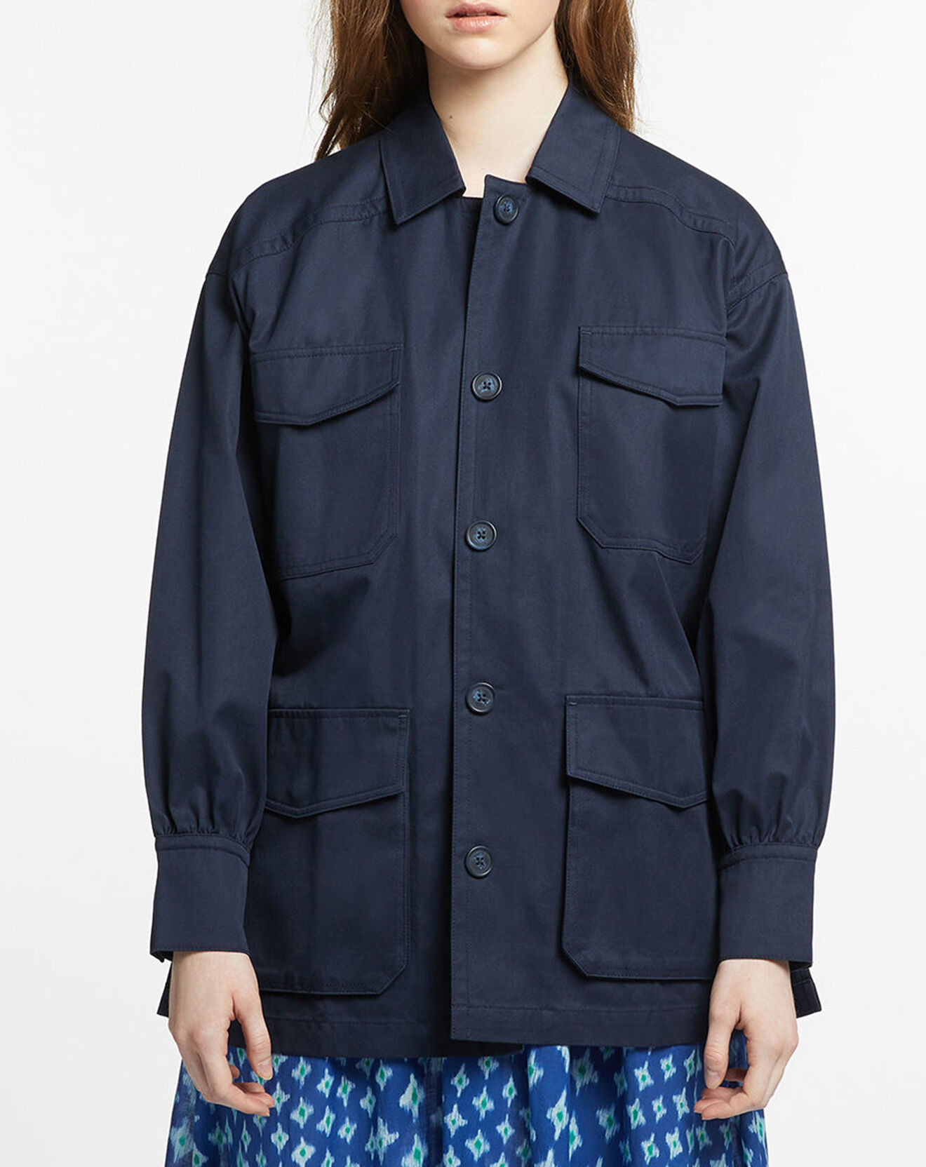 Galeries Lafayette Veste Saharienne en Coton épais bleu marine