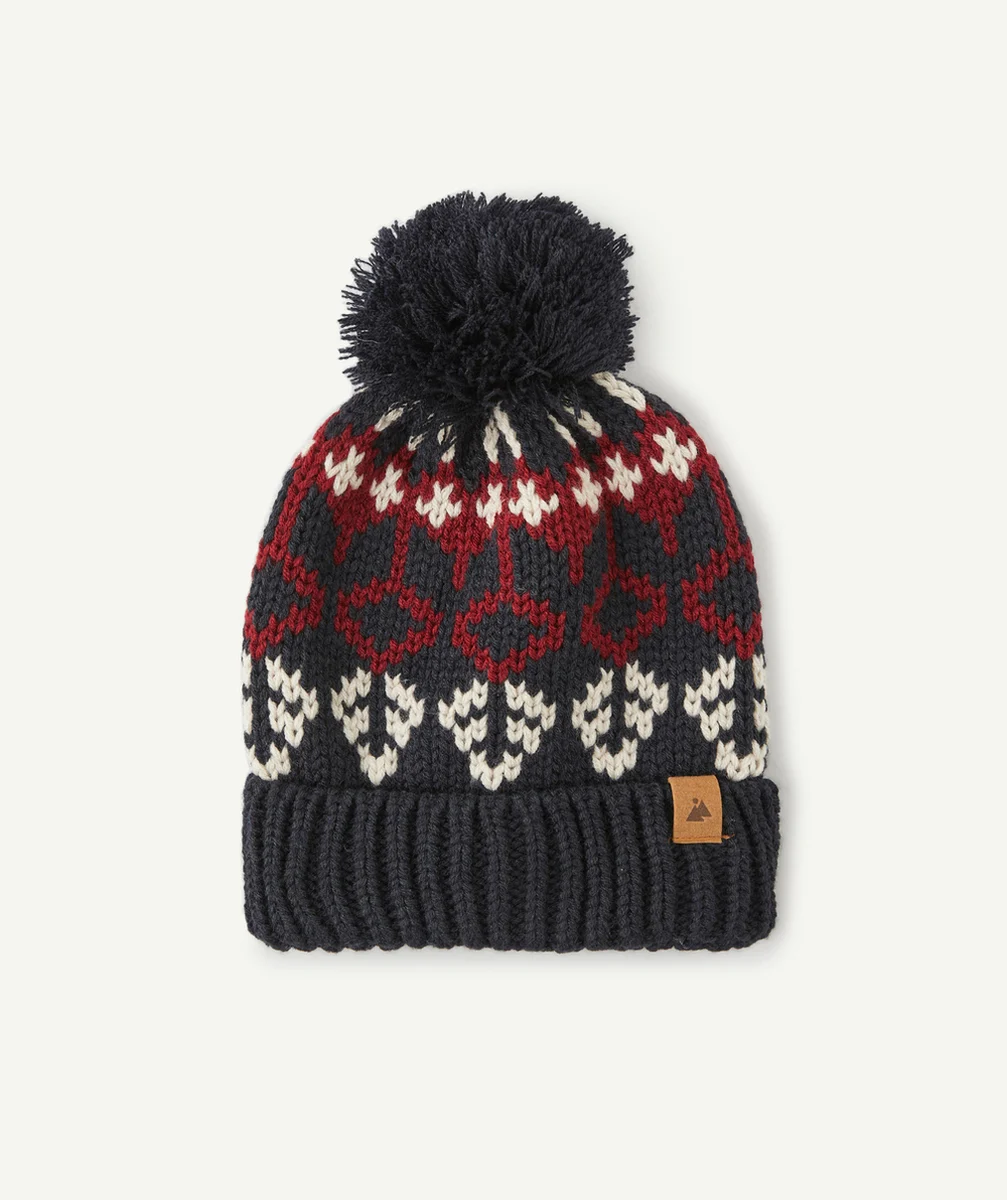BONNET GARÇON EN FIBRES RECYCLÉES MARINE BORDEAUX ET BLANC