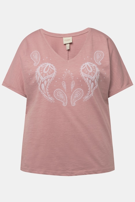 T-Shirt, Flockdruck, V-Ausschnitt, Halbarm, Biobaumwolle