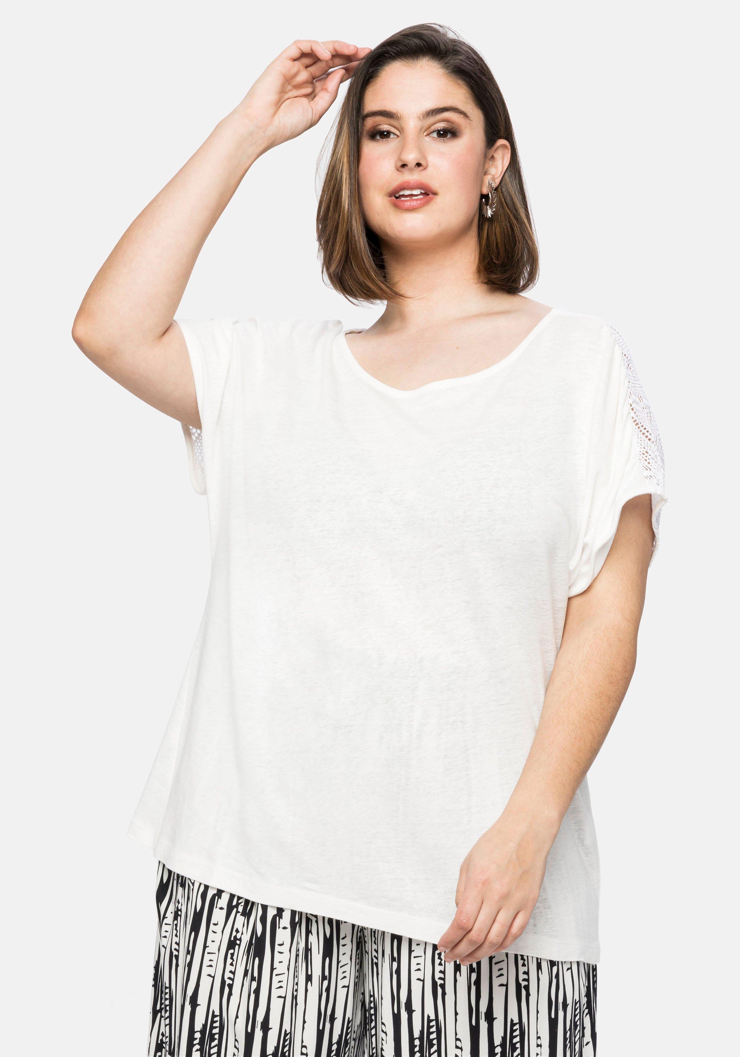 Shirt im Leinenmix, mit Ajourmuster-Passe hinten