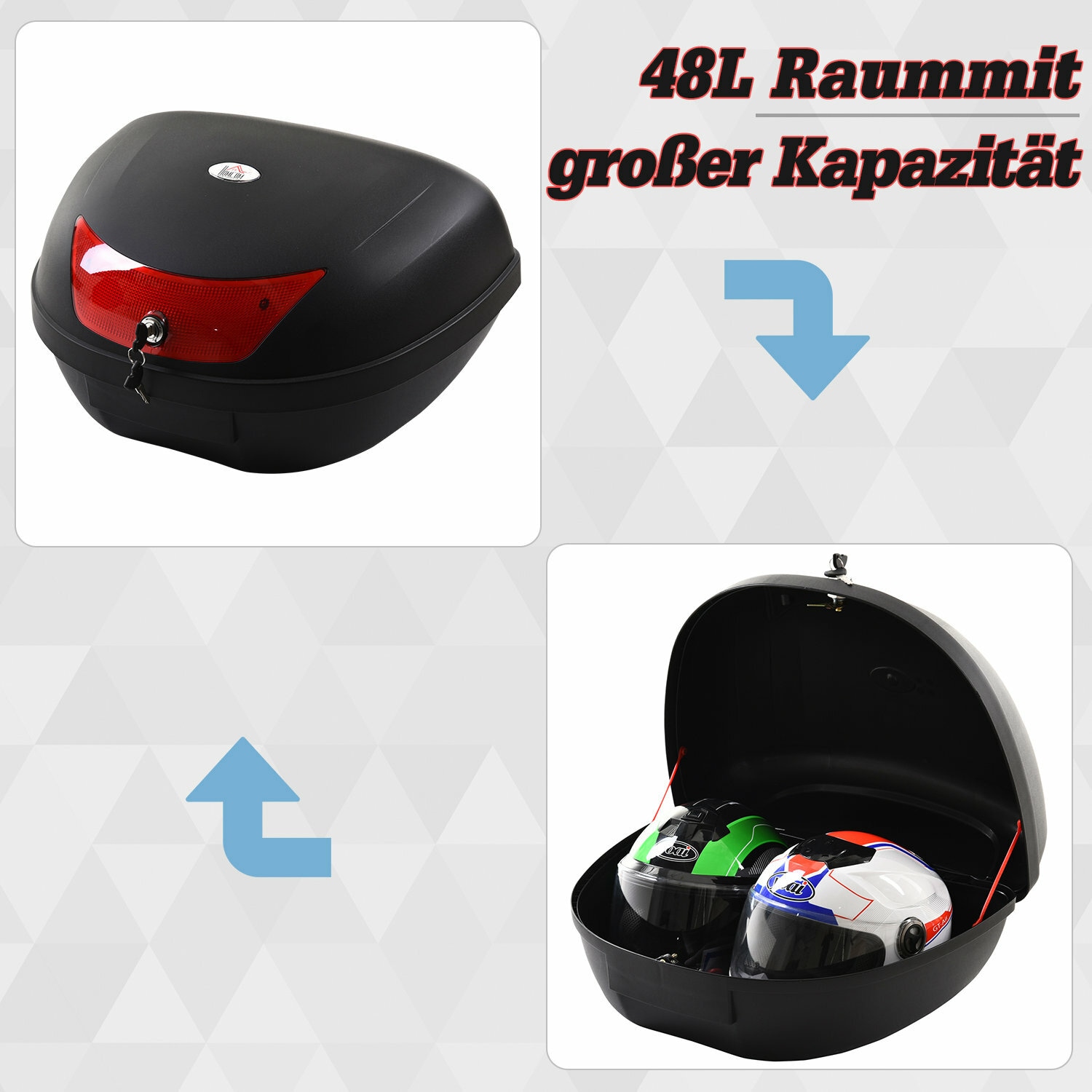 HOMCOM Motorradkoffer für Roller und Mofas schwarz 59 x 43 x 33 cm (LxBxH)