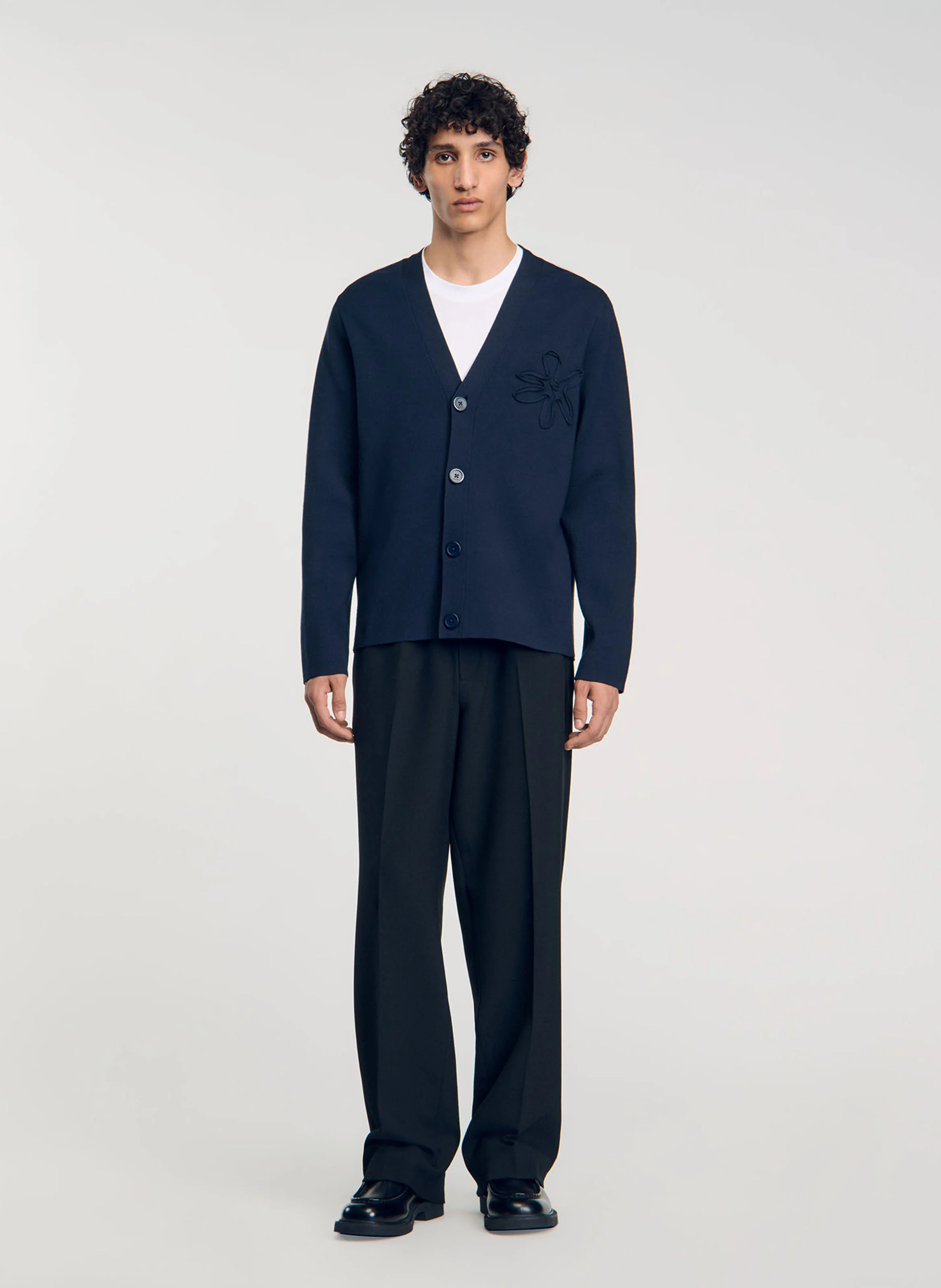 Cardigan droit col V| Bleu