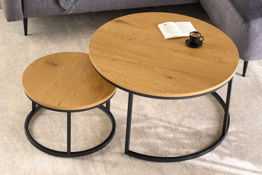 Runde Couchtische 2er Set ELEGANCE 80cm natur Wildeiche Holz-Design schwarzes Metallgestell