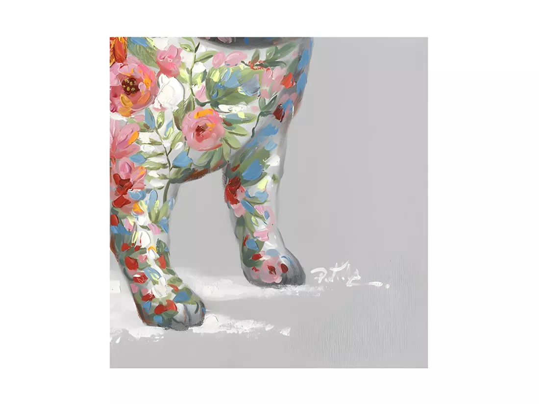Tableau peinture chien carlin fleuri 50 x 50 cm - Puppy