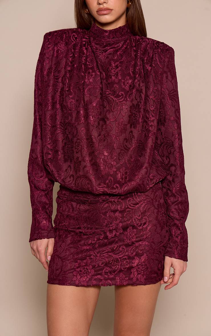 Rouge Vin Mini-jupe Taille Mi-haute Tissée Ensemble Coordonné