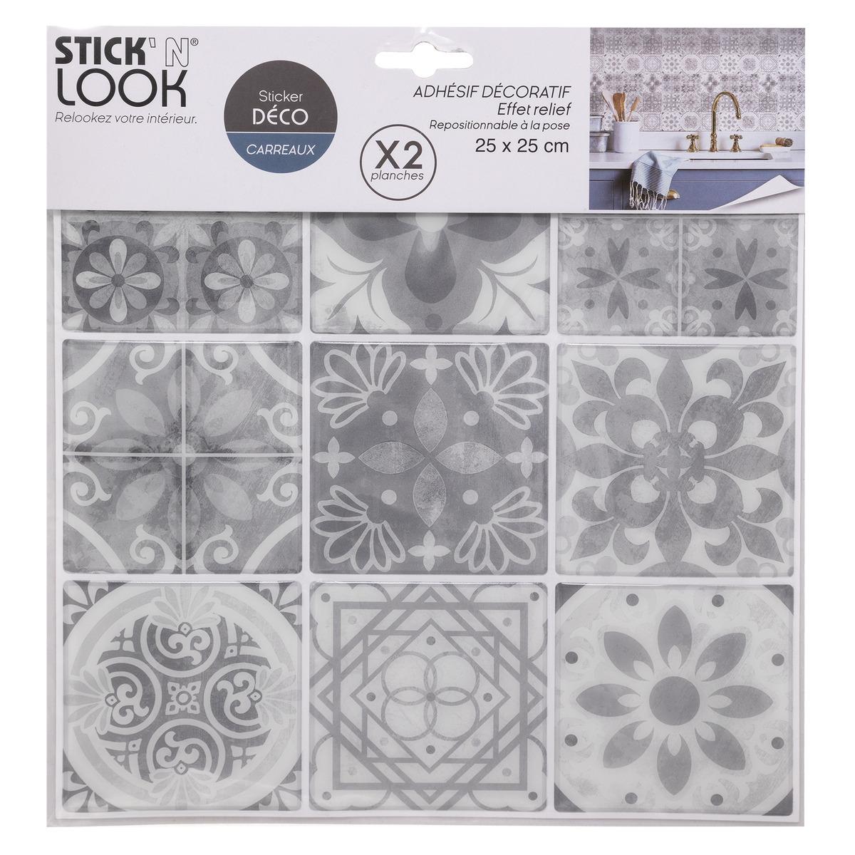 STICKERS CARRELAGE 9 CARREAUX GRIS X2 PIECES