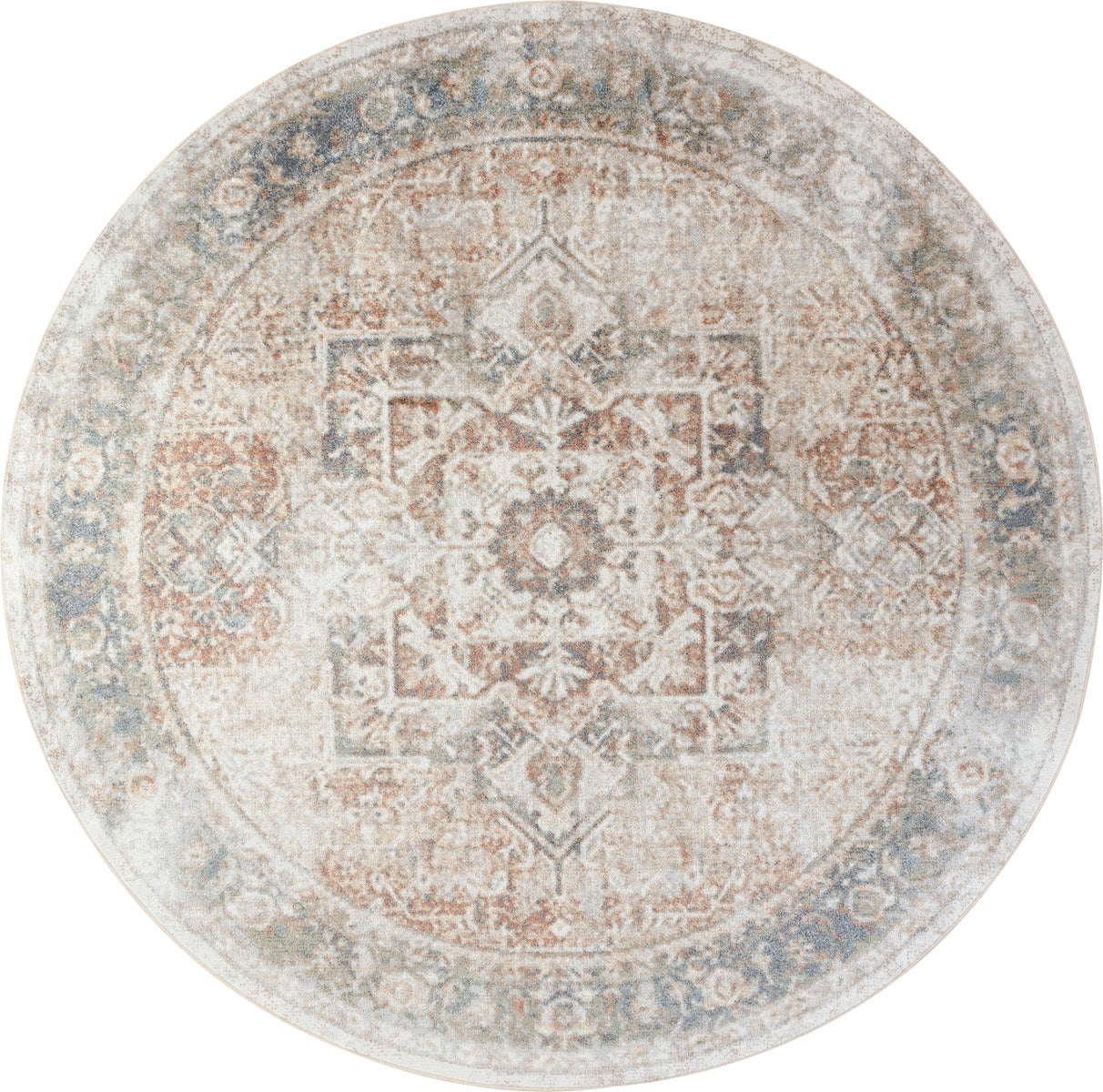 Vintage rond vloerkleed, machinewasbaar, bruin/ivoor, Ø 200 cm, ALORA