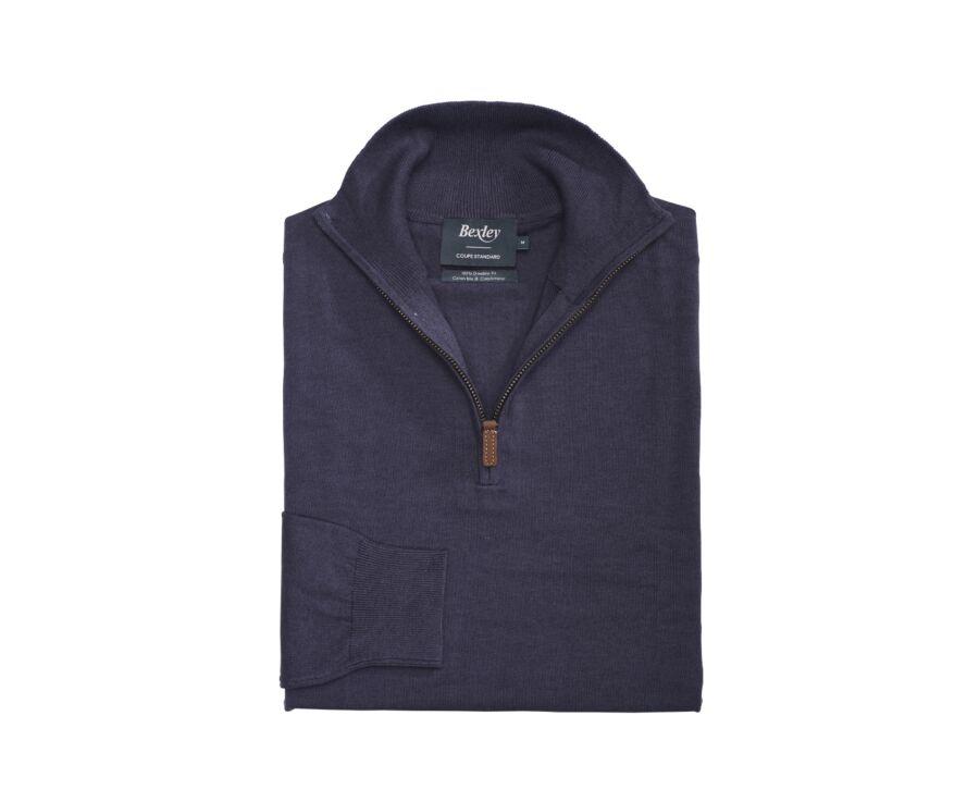 Pull fin homme coton/cachemire col zippé Gris Réglisse - VLAD