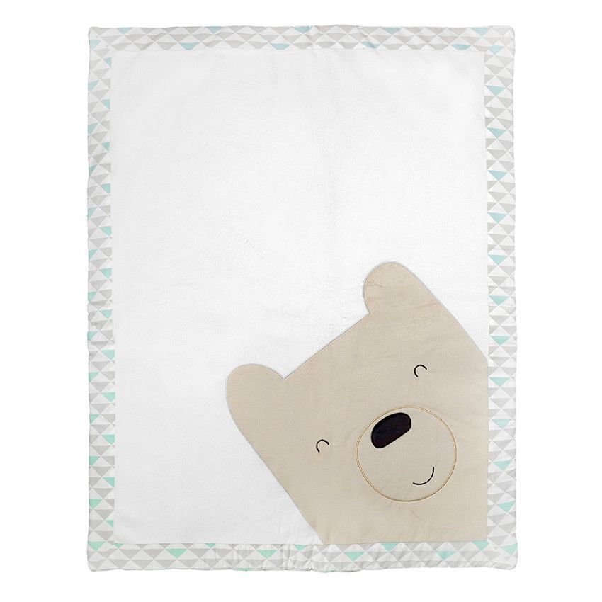 Tour de parc + tapis de parc en popeline motif ourson - Blanc