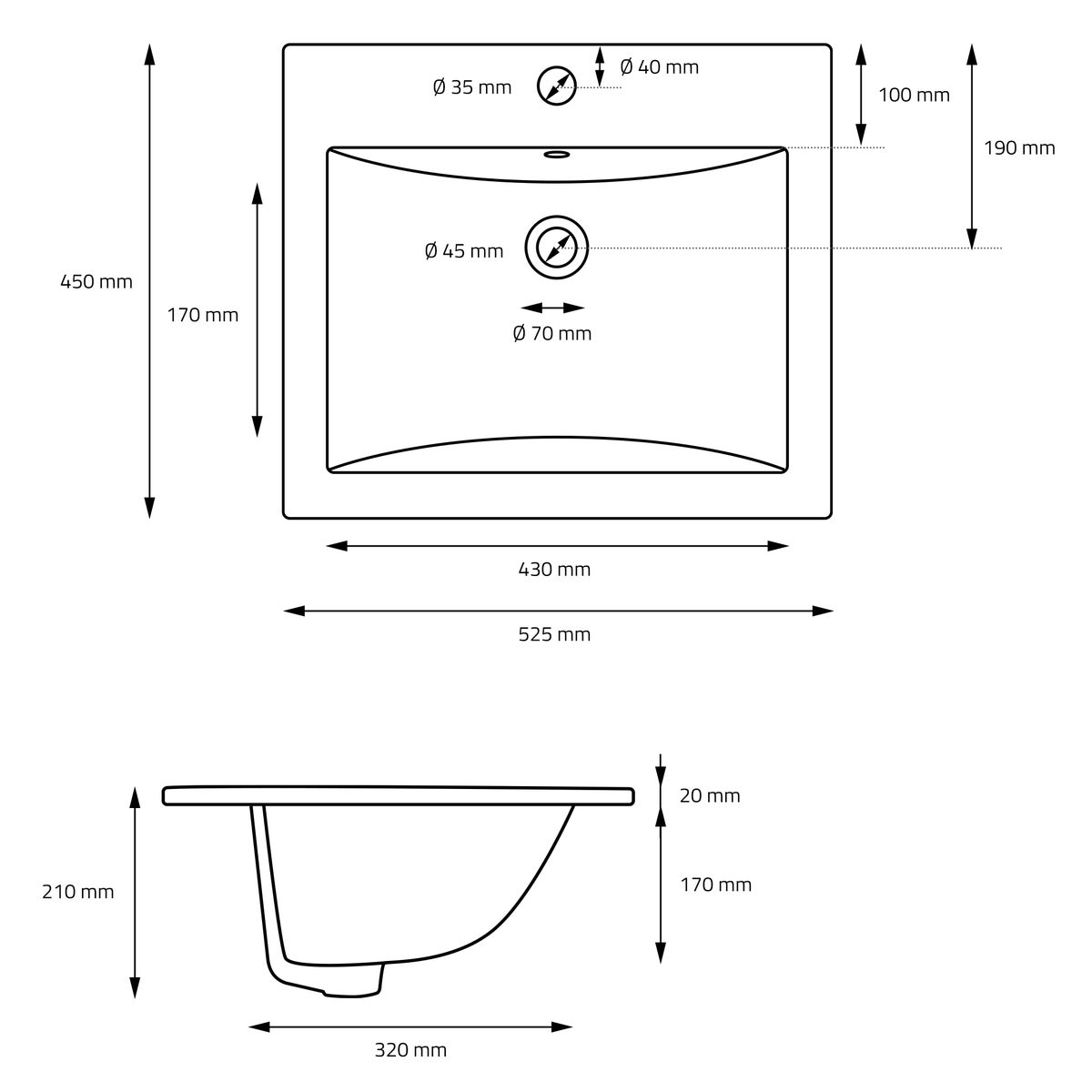 ML-Design Keramische Wastafel Wit 52,5x21x45 cm Rechthoekig incl. Afvoergarnituur, Inbouwwastafel met Overloop, Opzetwastafel, Inbouwmeubel, Waskom, Wastafel, Handwastafel, voor Badkamer