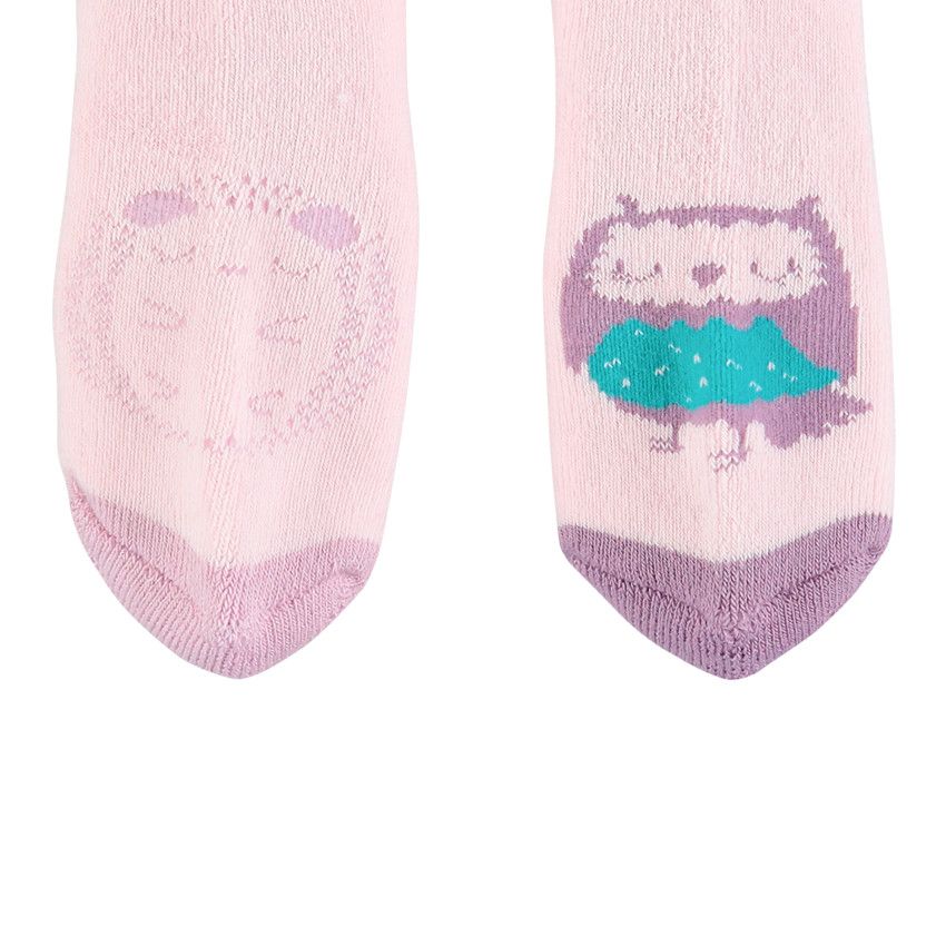 Lot de 2 paires de chaussettes assorties motif hérisson et hibou en jacquard - Rose