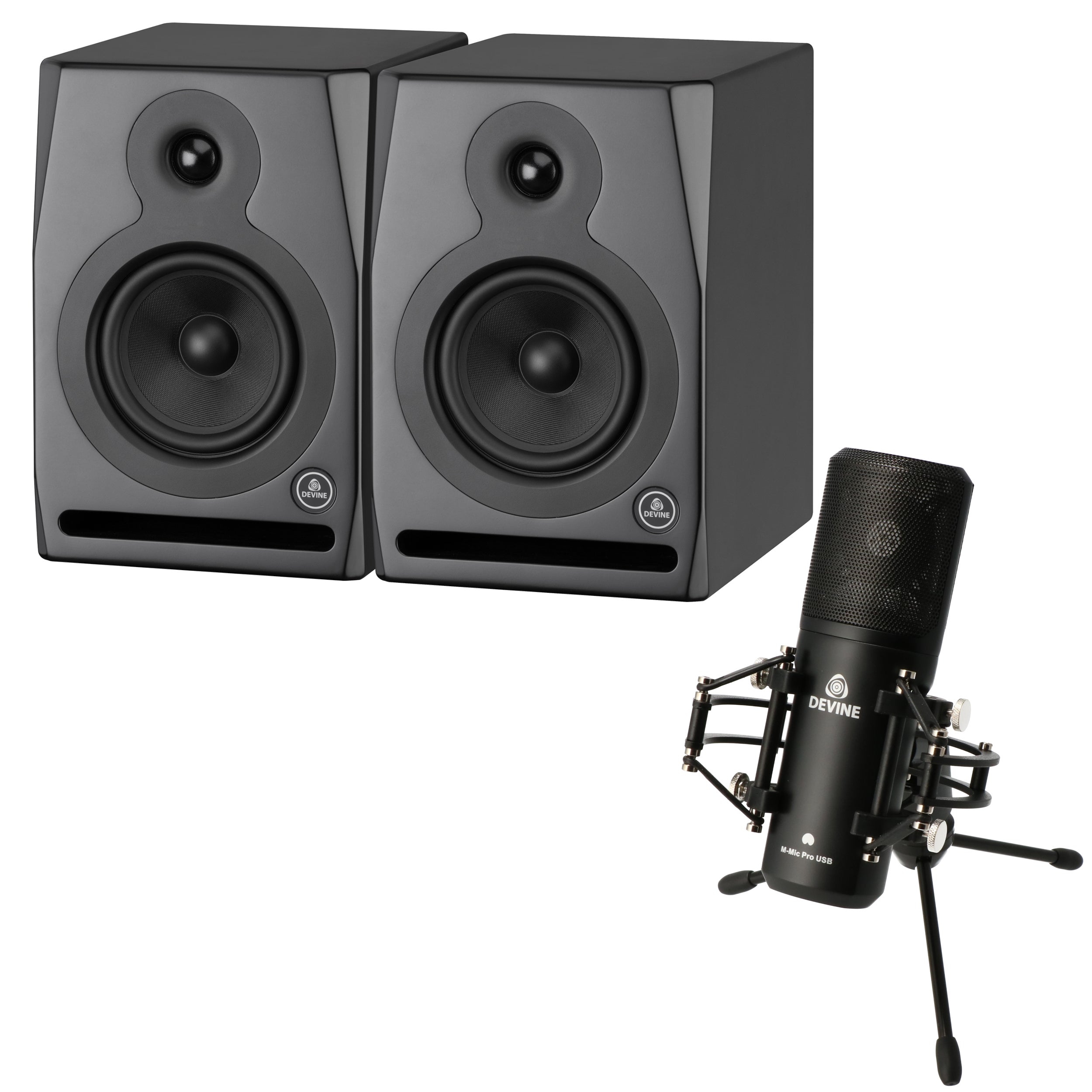 Devine RX-5A studio monitoren (set van 2) + Devine M-Mic PRO USB BK