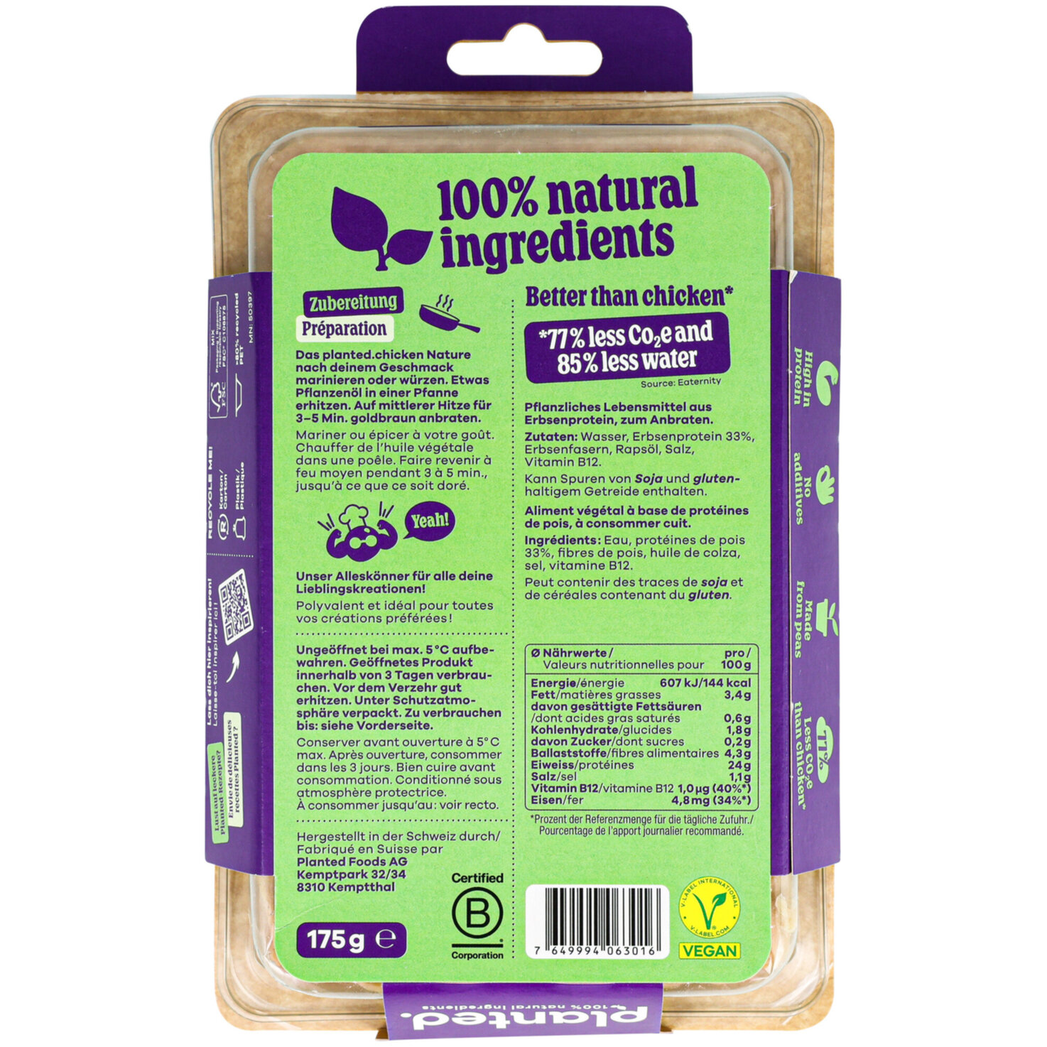 Planted vegane Alternative zu Poulet Natur -