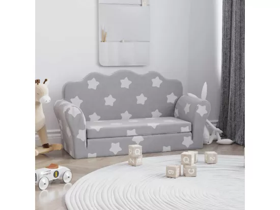 Canapé-lit enfant 2 places gris clair étoiles peluche douce