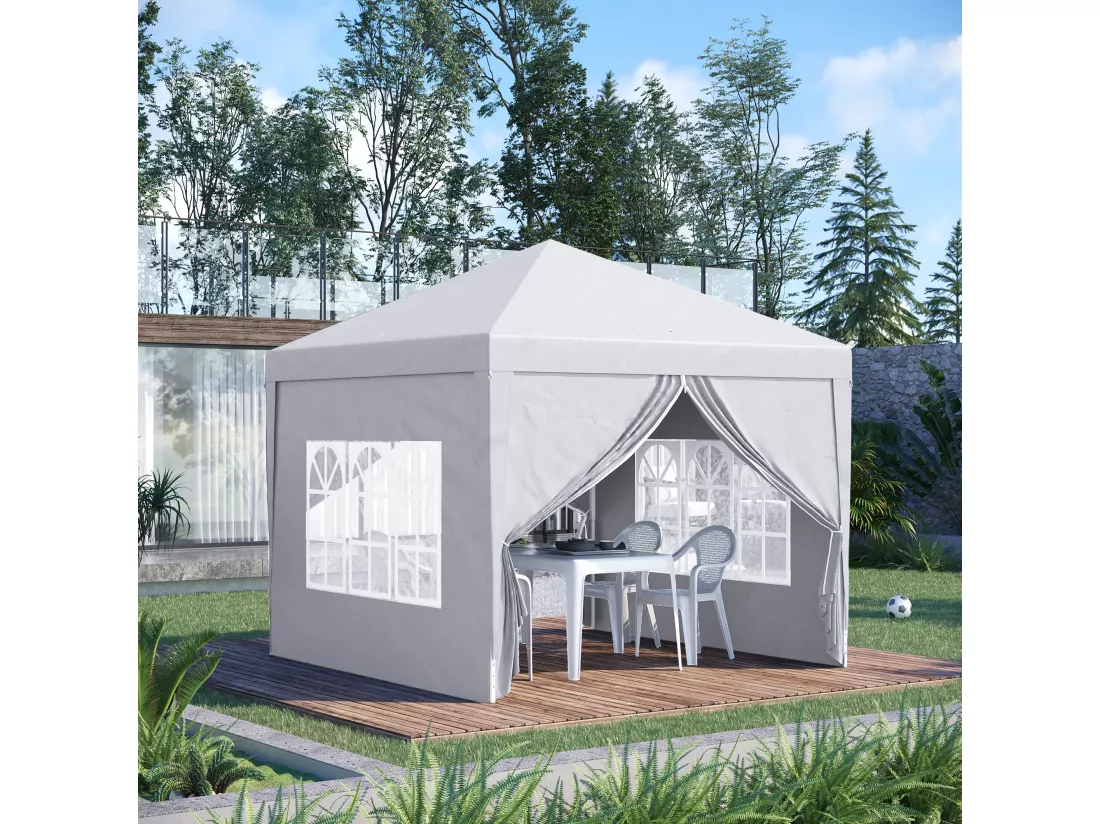 Tonnelle barnum pop-up pliant dim. 3L x 3l x 2,58H m 2 fenêtres sac transport acier Oxford blanc